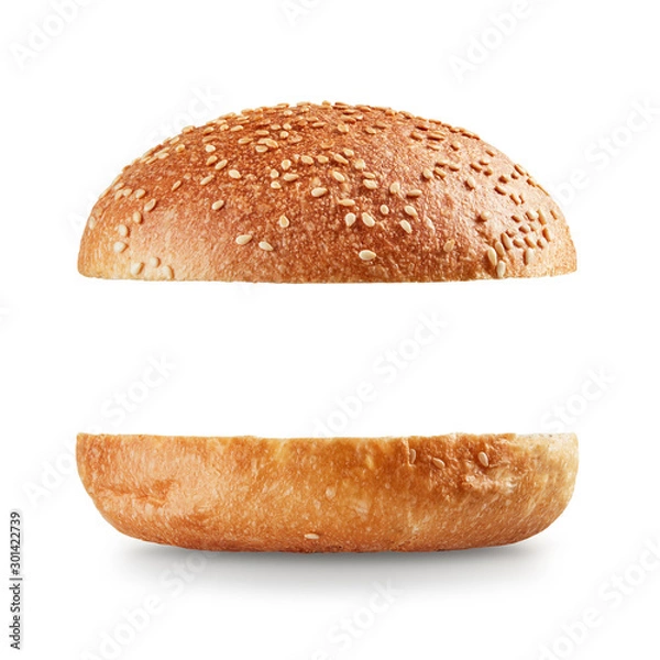 Obraz Open burger bun on white background