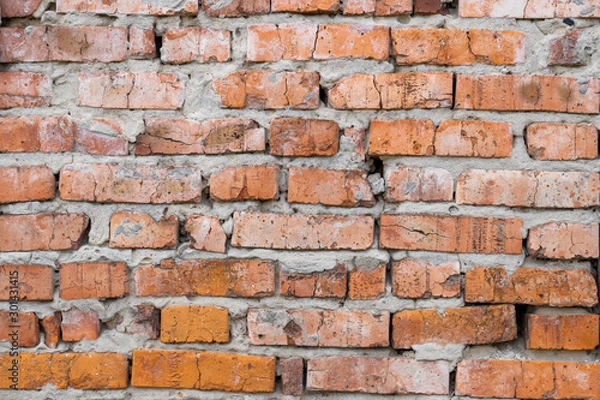Fototapeta Red weathered old brick wall texture background.