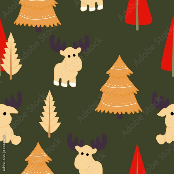 Fototapeta Scandinavian reindeers in a colorful seamless pattern