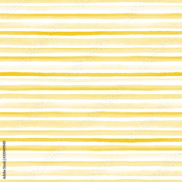 Obraz Seamless yellow watercolor pattern on white background. Watercolor seamless pattern with lines and stripes.