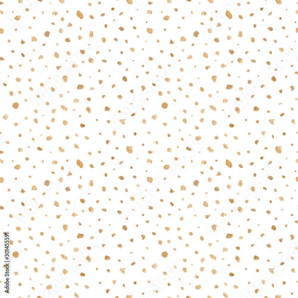 Fototapeta Modern abstract watercolor hand drawn seamless pattern with gold texture dots on white background. Perfect for festive invitation, greeting card, wrapping paper, fabric, background.