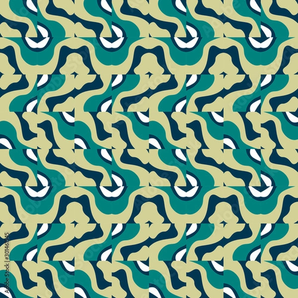 Fototapeta Abstract messy geometric seamless pattern with uneven shapes. Colorful  wavy striped background. Vector illustration.    