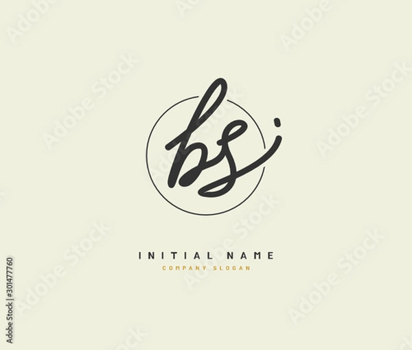 Fototapeta B S BSC Beauty vector initial logo, handwriting logo of initial signature, wedding, fashion, jewerly, boutique, floral and botanical with creative template for any company or business.