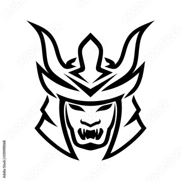 Obraz Samurai helmet mask line art vector