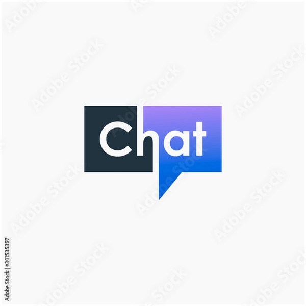 Fototapeta chat lettering with bubble concept logo design. talk, speak, logo template. Chat vector logotype design template.  -vector