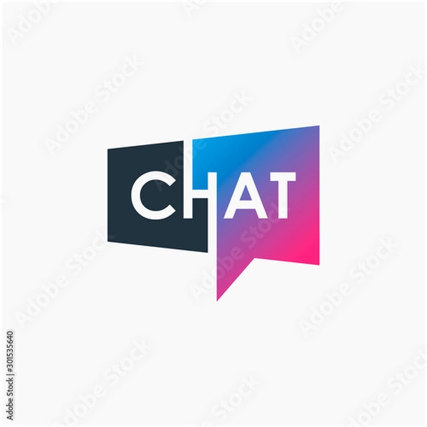 Fototapeta chat lettering with bubble concept logo design. talk, speak, logo template. Chat vector logotype design template.  -vector