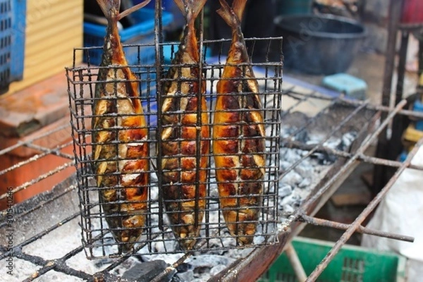 Obraz Saba fish grilled on charcoal