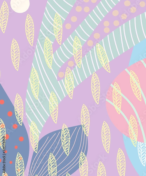 Fototapeta Artistic header with flowers and leaves. Graphic design. Hand drawn texture.