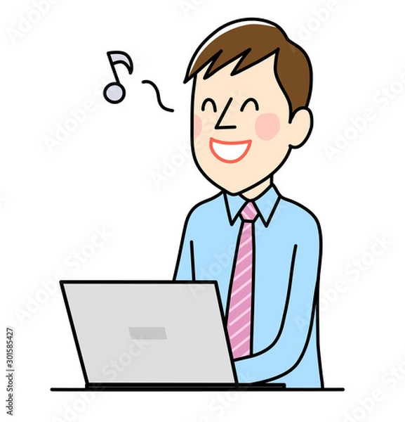 Fototapeta パソコンを使うビジネスマン　笑顔