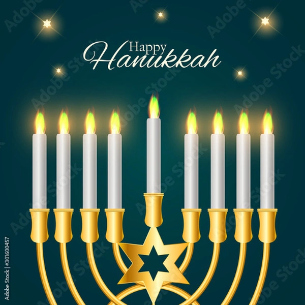 Obraz Happy Hanukkah, Jewish Holiday Background. Vector Illustration. Hanukkah is the name of the Jewish holiday