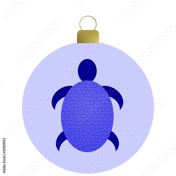 Obraz Blaue Weihnachtskugel mit Schildröte