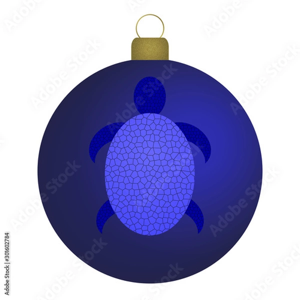 Obraz Blaue Christbaumkugel mit  Schildröte
