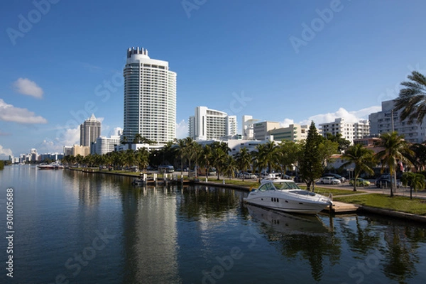 Fototapeta Panoramic view of millionaire row in Miami. Located in Collins Ave, Miami Beach, Florida