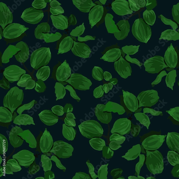 Fototapeta Seamless vector floral pattern with isolated leaves for your design. Endless texture can be used for wallpaper, pattern fills, web page background, surface textures