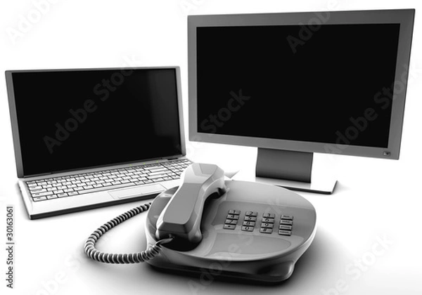 Obraz A bundle of net tv and fix phone isolated on white