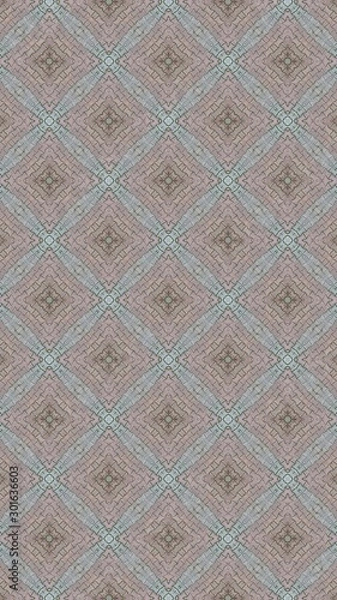 Fototapeta Seamless Pattern (Triangle shapes, White Star Light on Blue Textile, Wooden Pattern)
