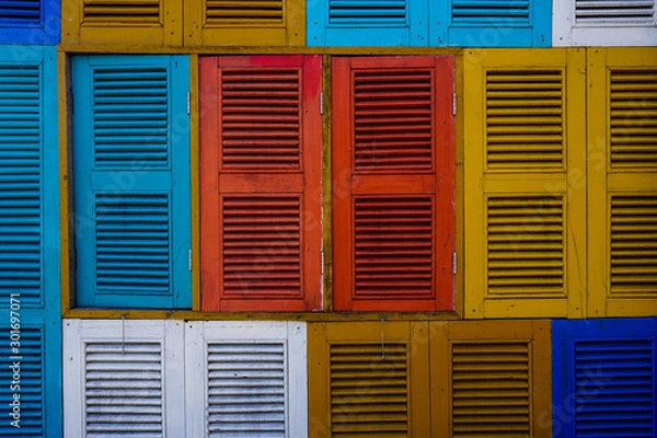 Fototapeta Colorful wooden windows texture background