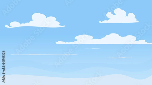 Obraz Landscape blue sky and white clouds on sunny day.Cartoon concetp.Vector illustration