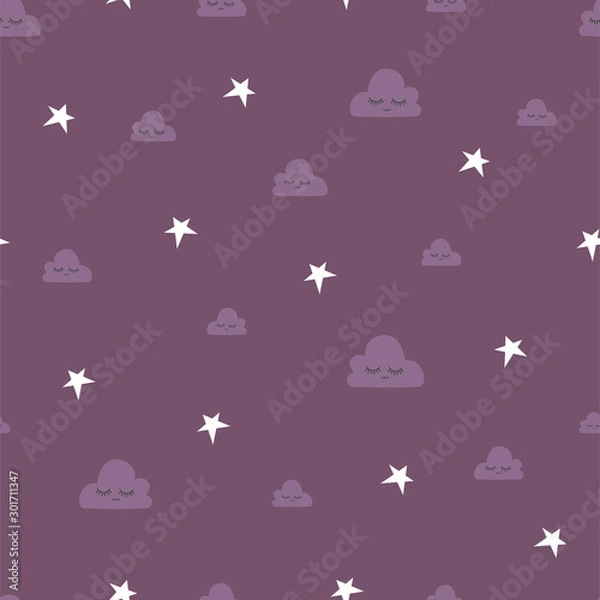 Fototapeta Seamless pattern of clouds and stars