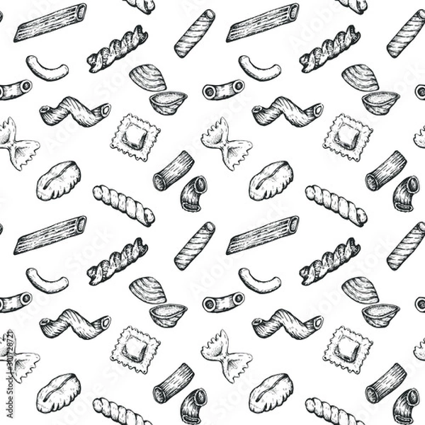 Fototapeta Pasta types hand drawn vector seamless pattern, sketched ink illustrations.