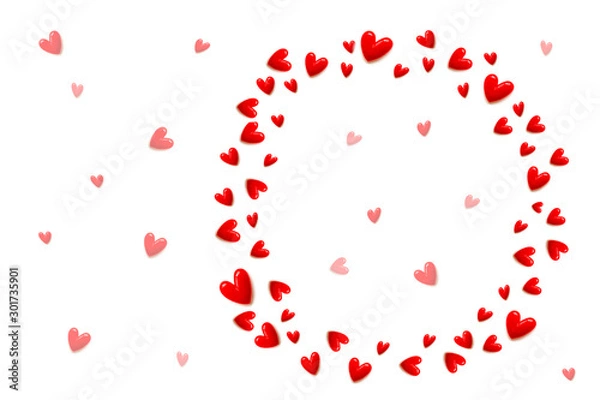 Fototapeta 丸い赤いハートの枠と白バックとコピースペース