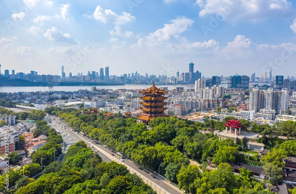 Fototapeta The yellow crane tower , located on snake hill in Wuhan, is one of the three famous towers south of yangtze river,China.