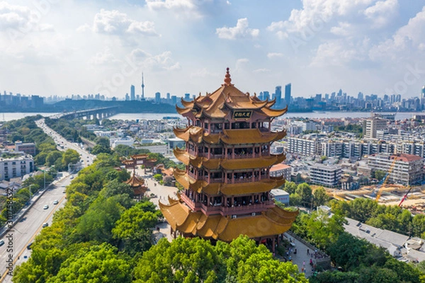 Fototapeta The yellow crane tower , located on snake hill in Wuhan, is one of the three famous towers south of yangtze river,China.