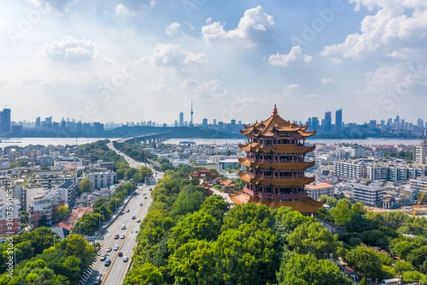 Fototapeta The yellow crane tower , located on snake hill in Wuhan, is one of the three famous towers south of yangtze river,China.
