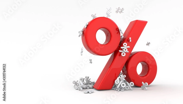 Fototapeta Seasonal sales background with percent discount pattern. 3D