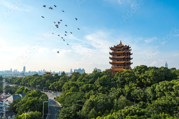 Fototapeta The yellow crane tower , located on snake hill in Wuhan, is one of the three famous towers south of yangtze river,China.