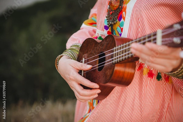 Obraz ukulele in hands close-up