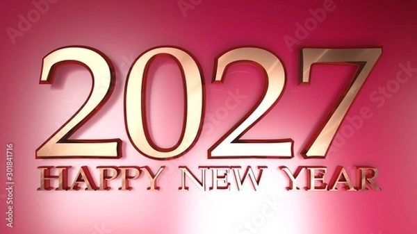 Fototapeta 2027 Happy New Year copper write on red background - 3D rendering illustration