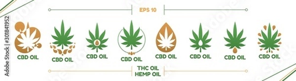 Fototapeta Set medical cbd thc hemp oil logo