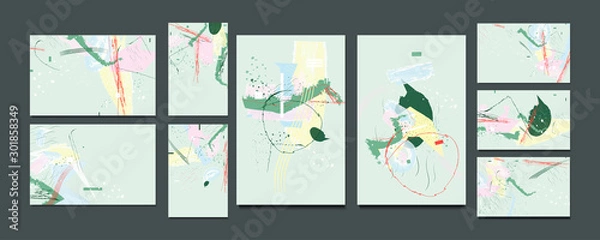 Fototapeta Set of rectangular cards on the theme of New Year on a white background a Christmas tree