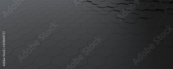 Obraz Hexagonal dark grey, black background texture, 3d illustration, 3d rendering