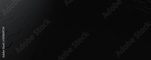 Fototapeta Hexagonal dark grey, black background texture, 3d illustration, 3d rendering