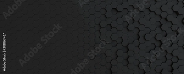 Fototapeta Sześciokątne ciemnoszare, czarne tło tekstury, ilustracja 3d, renderowanie 3d