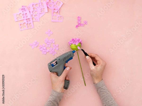 Fototapeta DIY instruction. Making flowers from foamiran. Craft tools and supplies. Step 4
