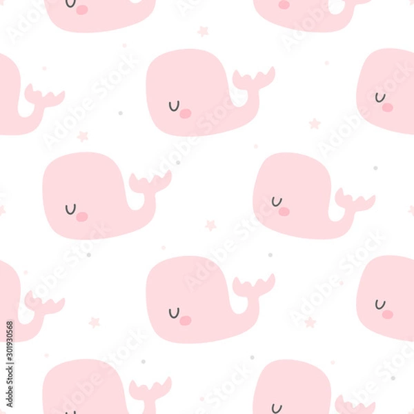 Fototapeta Pink whale seamless background repeating pattern, wallpaper background, cute seamless pattern background