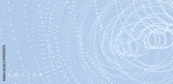 Obraz Array with dynamic particles. Swirl with connected dots. Abstract science or technology background. 3d vector illustration.