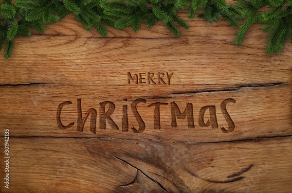 Obraz Wooden burned Christmas greetings, background