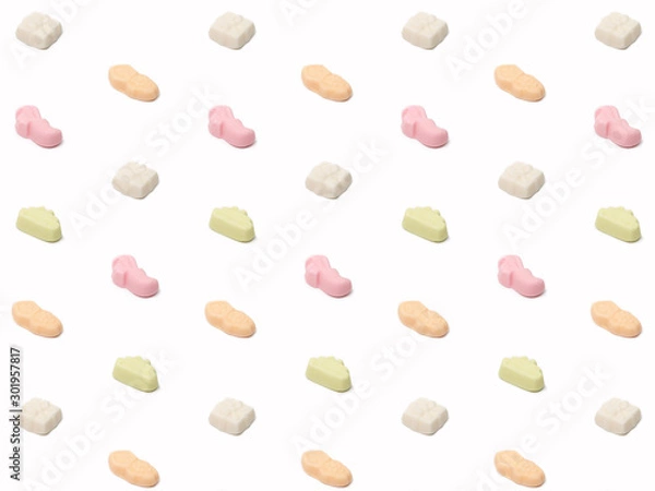 Fototapeta Meringues (Schuimpjes), Zwarte piet and beetles, Sinterklaas candy, white background pattern
