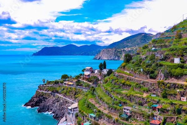 Obraz a coastal view while  exploring the back trails around the  Manarola village which is a small village in the Liguria region of Italy known as Cinque Terra