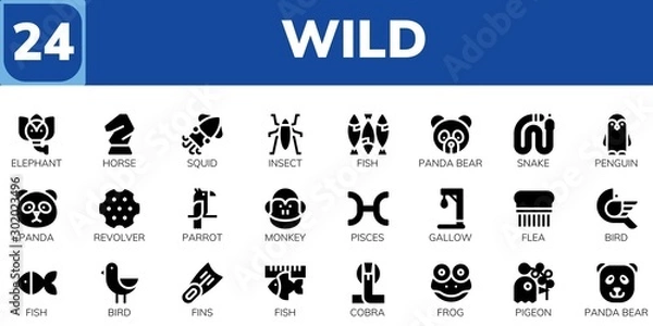 Fototapeta Modern Simple Set of wild Vector filled Icons