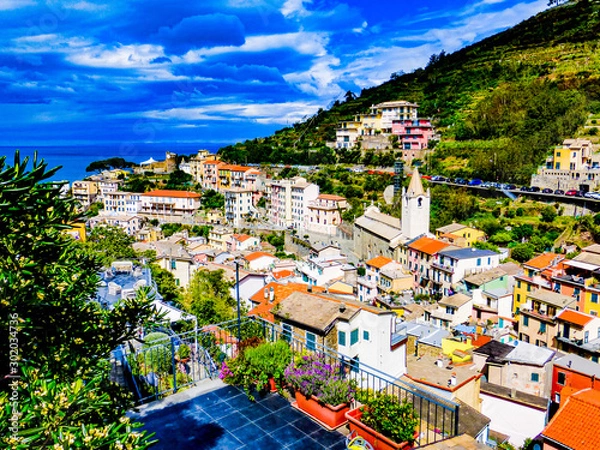 Obraz coastal view  from the  Riomaggiore village which is a small village in the Liguria region of Italy.