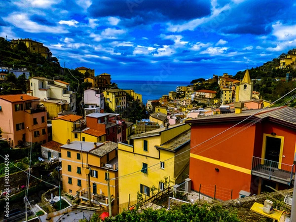 Obraz coastal view  from the  Riomaggiore village which is a small village in the Liguria region of Italy.