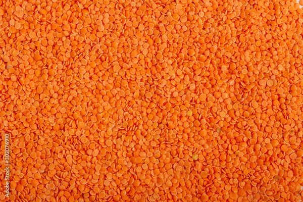 Fototapeta Texture of raw red lentils top view