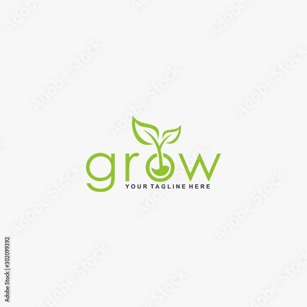 Obraz Letter grow logo design vector. Leaf tree abstract design. Natural organic logo design.