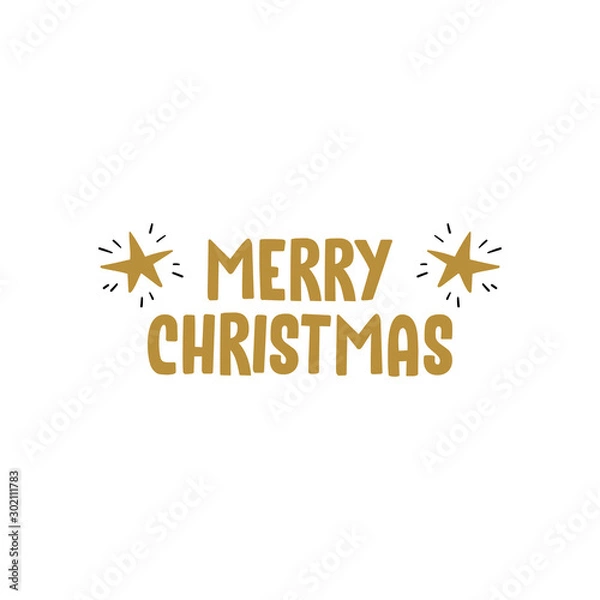 Fototapeta Merry christmas text design with stars and snowflake