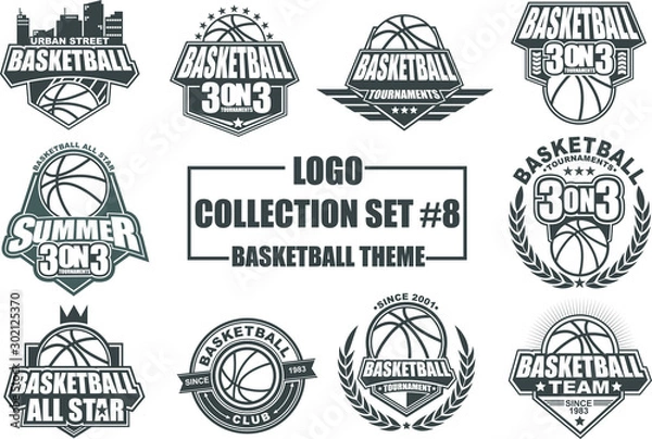 Fototapeta Set of Badge Logo Template Design with Basketball Theme